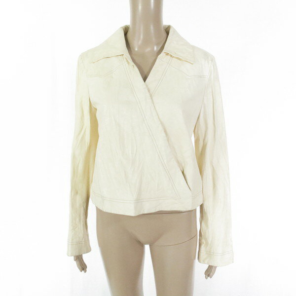 95%OFF 訳あり 新品 スタジオモダン STUDIO MODERN ジャケット 42 LJK775 Mサイズ オフホワイト レディース レザージャケット イタリア製