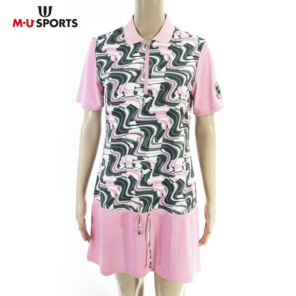 70%OFF 訳あり 新品 MU SPORTS エムユースポーツ ワンピース 42 LOP1008 Lサイズ ピンク ブランク レディース ポロワンピース 半袖 ゴルフウェア スポーツ 日本製