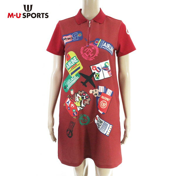 70%OFF 訳あり 新品 MU SPORTS エムユースポーツ ワンピース 40 LOP1012 Mサイズ レッド レディース ポロワンピース 半袖 ゴルフウェア スポーツ 日本製