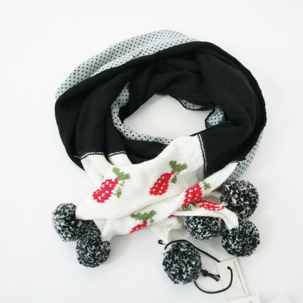 80%OFF 新品 クリング KLING ストール LOT1511 ブラック レディース マフラー ボンボン付き イチゴ柄