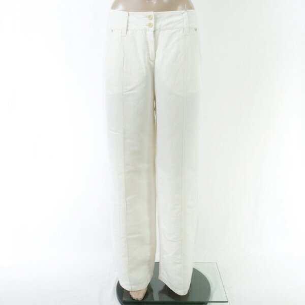90%OFF 新品 ジャンカルロロッシ GIAN CARLO ROSSI パンツ 42 LPT3656 Lサイズ オフホワイト レディース センターライン入りパンツ ワイド イタリア製