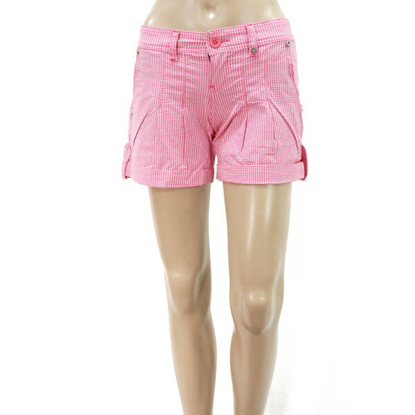 90%OFF 訳あり 新品 アースタイル A-STYLE ショートパンツ 27 LPT356 Sサイズ ピンク レディース コットン チェック柄 春夏