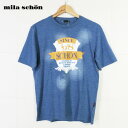 75%OFF 訳あり 新品 ミラショーン mila schon Tシャツ 46 MCS1248 Mサイズ ブルー メンズ カットソー トップス 半袖 プリント ...