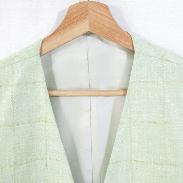 75%OFF 新品 ヒッキーフリーマン Hickey Freeman オッドベスト BB4 MJK1514 ライトグリーン メンズ スーツベスト ジレ シルク×リネン チェック柄 春夏 955-20F
