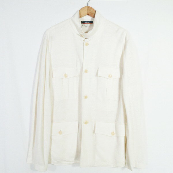 85%OFF 訳あり 新品 TWIN D.d.M. ジャケット 54 MJK1467 4Lサイズ きなり メンズ カバーオール ニット素材 リネン100% ノーベント イタリア製 春夏 BTF131/354