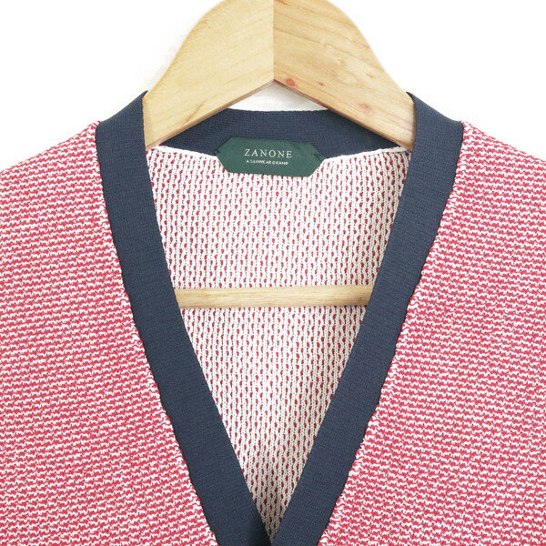 60%OFF 新品 ザノーネ ZANONE ニットベスト 50 MKN1130 LLサイズ ライトレッド×ネイビー メンズ ナイロン×コットン 前ボタン イタリア製 春夏 アウトレット