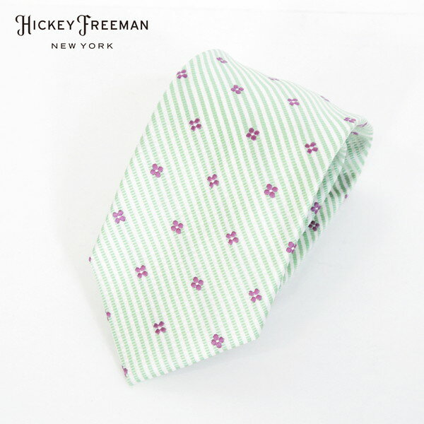 Rakuten - 75%OFF 新品 ヒッキーフリーマン Hickey Freeman ネクタイ MOT1996 ライトグリーン メンズ ジャガード シルク100% 絹 ストライプ×小紋柄 日本製 749-301