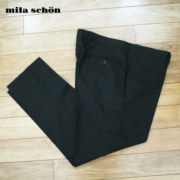Rakuten - 訳あり 新品 ミラショーン mila schon パンツ 102 MPT3125 5Lサイズ ブラック スラックス ウール×ポリエステル×ポリウレタン ストレッチ ビジネス 日本製 春夏