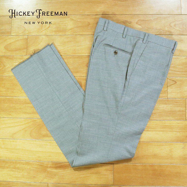 No Tuck - 『スーパーSALE割引対象』80%OFF 新品 ヒッキーフリーマン Hickey Freeman パンツ 88 MPT3039 LLサイズ グレー スラックス ウール×ポリウレタン チェック柄 ビジネス 日本製 春夏 932-51F