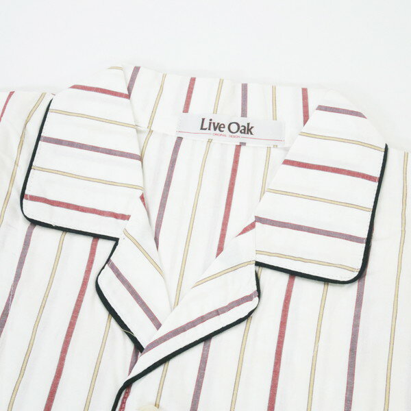 新品 ライブオーク Live Oak 半袖シャツ F MSH1829 フリーサイズ ホワイト メンズ コットン100% ストライプ 開襟 カジュアル パジャマ