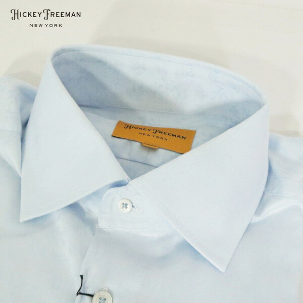 80%OFF 新品 ヒッキーフリーマン Hickey Freeman シャツ M MSH1859 Mサイズ ライトブルー メンズ 長袖 ドレスシャツ コットン100% 柄入り 光沢感 ビジネス 日本製 139-100