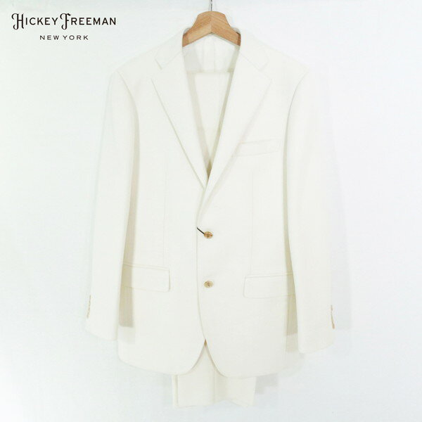 70%OFF 新品 ヒッキーフリーマン Hickey Freeman スーツ A6 MSU1086 Lサイズ オフホワイト メンズ 2ボタン サイドベンツ ウール100% 起毛 木製ハンガー付き 秋冬 066-00F