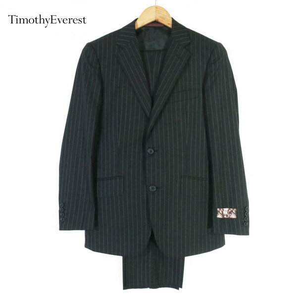 新品 ティモシーエベレスト Timothy Everest スーツ 34 MSU986 Sサイズ A4サイズ ブラック メンズ 2ボタン サイドベンツ ウール100% ストライプ柄 チャールズクレイトン生地 春夏 332A7145