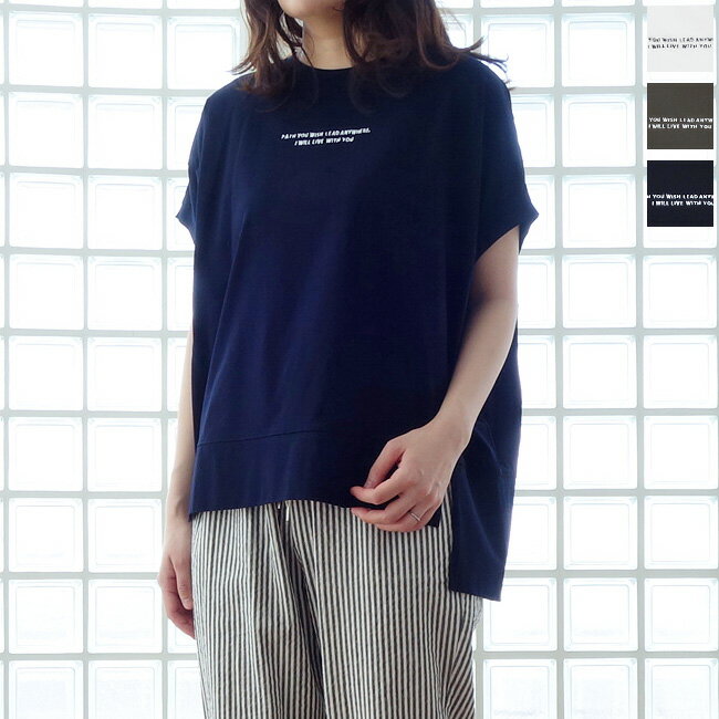 PASSIONE (パシオーネ) ロゴ Tシャツ 刺繍 ドルマンスリーブ サイドスリット クルーネック 426925