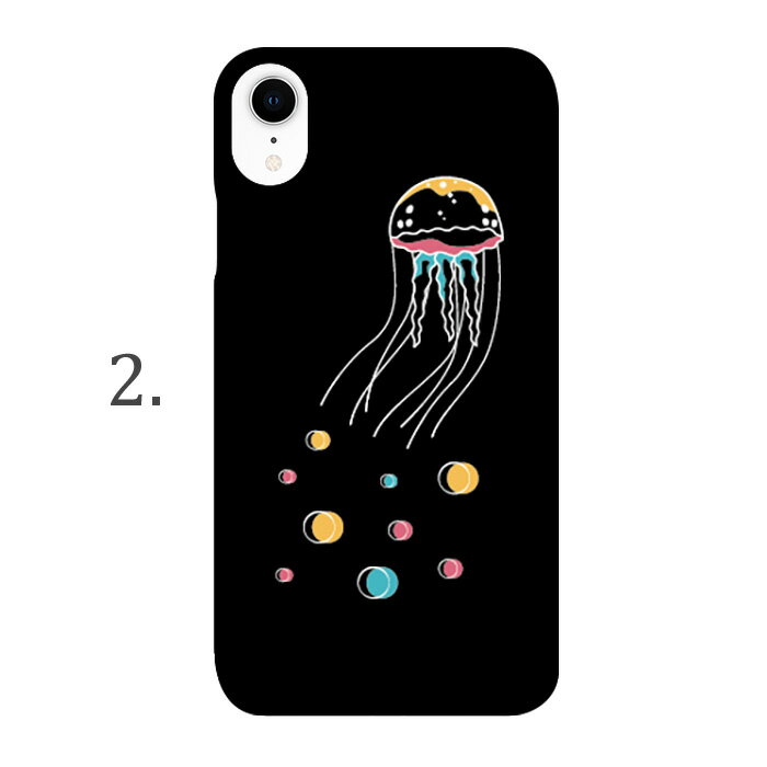 ハードケース かんたんスマホ スマートフォンケース iPhone ケース ギャラクシー エクスペリア イサイ アンドロイド ゼンフォン L-52A 802LG POT-LX2J SH-M09 F-41A 801LG S6 イラスト 海月 くらげ ブラック