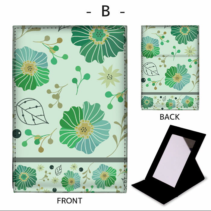 amicoco（アミココ） スマホケースの折りたたみ ミラー 卓上ミラー 鏡 メイク直し 手鏡 コンパクトミラー オリジナルデザイン 化粧鏡 お洒落 スタンドミラー 置き鏡 レザー あさがお 朝顔 花柄 花｜アングル3