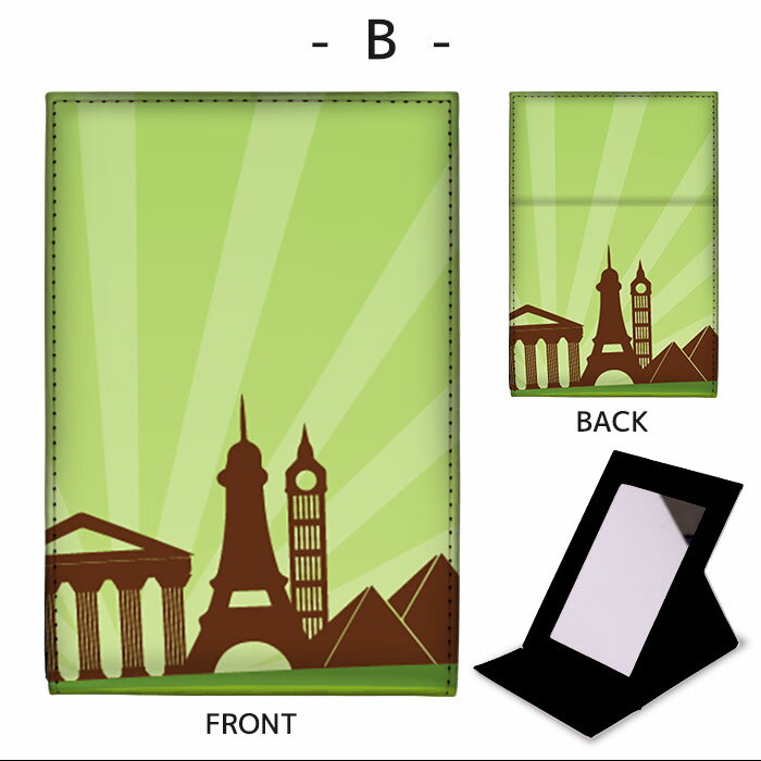 amicoco（アミココ） スマホケースの折りたたみ ミラー 卓上ミラー 鏡 メイク直し 手鏡 コンパクトミラー オリジナルデザイン 化粧鏡 お洒落 スタンドミラー 置き鏡 レザー トレンド ギリシャ パリ ロンドン｜アングル3