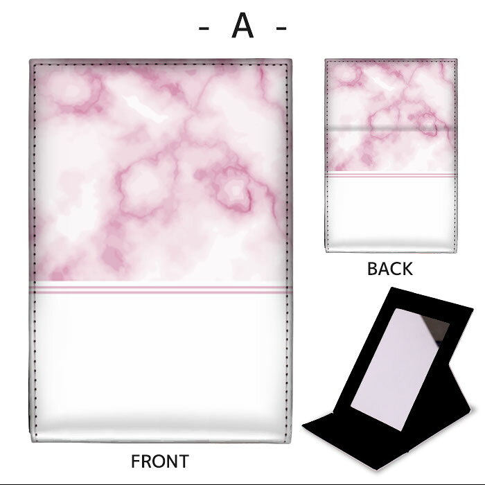 amicoco（アミココ） スマホケースの折りたたみ ミラー 卓上ミラー 鏡 メイク直し 手鏡 コンパクトミラー オリジナルデザイン 化粧鏡 お洒落 スタンドミラー 置き鏡 レザー トレンド 大理石風 ストーン マーブル｜アングル2