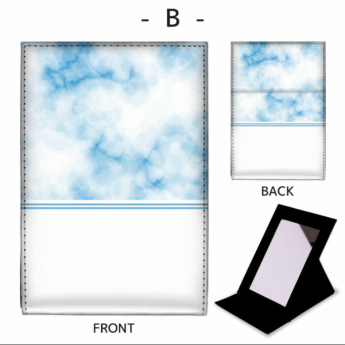 amicoco（アミココ） スマホケースの折りたたみ ミラー 卓上ミラー 鏡 メイク直し 手鏡 コンパクトミラー オリジナルデザイン 化粧鏡 お洒落 スタンドミラー 置き鏡 レザー トレンド 大理石風 ストーン マーブル｜アングル3