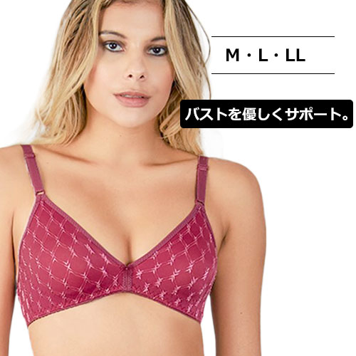 レディースブラジャー リラックスブラ 通気性 ソフトブラジャー ゆったりブラジャー レディース 下着 フルカップ スポブラ 厚手 ライクラストレッチ ワイヤー無 パット無 M L LL ワイン 121963