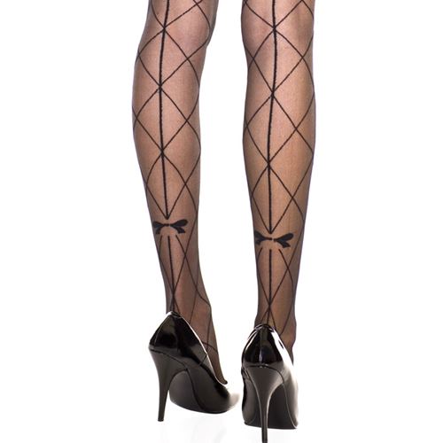 ML7255 [【ストッキング】黒 ダイアモンドネット×リボン柄 シアーパンティストッキング]