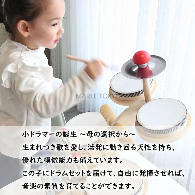 A-Mime 楽天市場店のキッズドラムセット 幼児用楽器 木製 子供用ドラムセット 幼児音楽おもちゃ 学習玩具 知育玩具 子供用楽器玩具 打楽器 リズム感養成 木琴 ドラム キッズ 玩具 2歳 3歳 4歳 5歳 男の子 女の子 音遊び 室内遊び 誕生日 入園祝い 出産祝い プレゼント ギフト｜アングル2