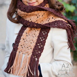 【A2】2色たてストライプマフラーセット(気になるメリノ極太 カラー4 4玉 カラー10 5玉)　日本製　オリジナル毛糸