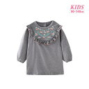 【送料無料】フラワー刺繍 スウェットワンピース スウェット ワンピース 女の子 トップス 子供服 キッズ 子供 こども グレー 人気 ガールズ 春 秋 通園 通...