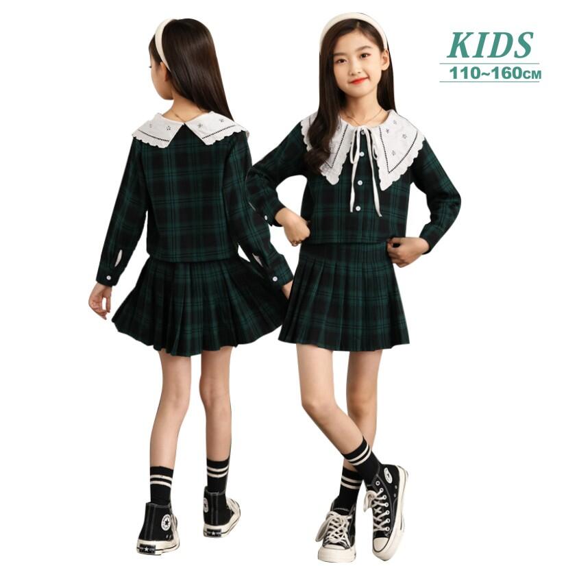 【在庫限り 2000円ポッキリ】チェック柄シャツ スカート 上下2点セット セットアップ チェック柄 シンプル フォーマル 入学式 グーリン こども 説明会 発...
