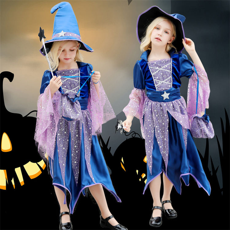 Rakuten - ハロウィン 衣装 子供 ウイッチ 魔女 コスプレ 衣装 ワンピース パープル ハット付き 女の子 コスチューム お姫様 小悪魔 魔法使い 妖精さん 可愛い Halloween パーティー 仮装 変装 コスプレ 100〜170cm