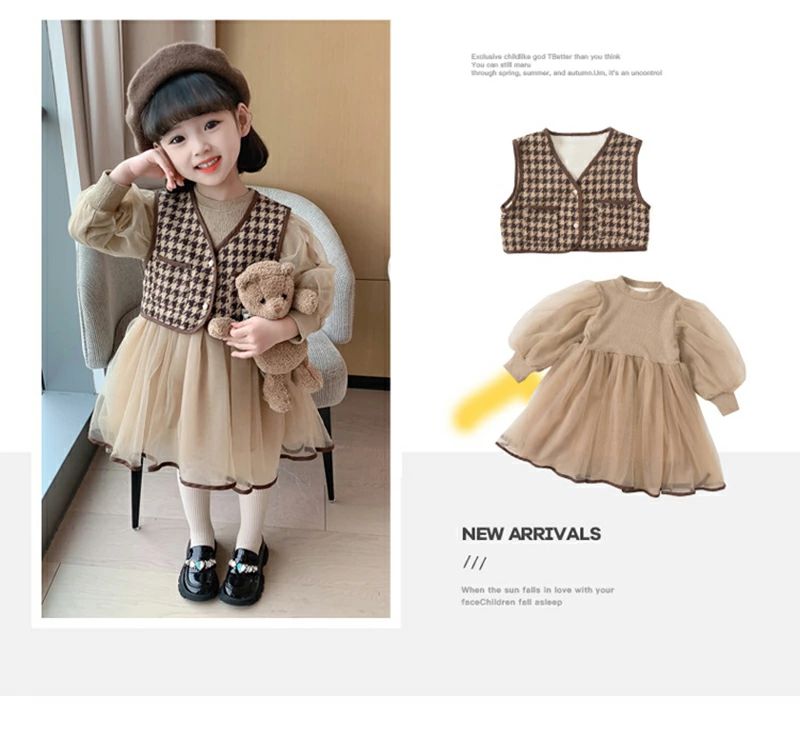 韓国子供服　2セット　裏起毛　長袖 チュール チェック柄　子供 スカート　フレアスカート　キッズワンピース キッズスカート　秋 春秋 冬　保育園 リボンコットン 綿結婚式 入学式 入園式 卒業式 卒園式 七五三 3