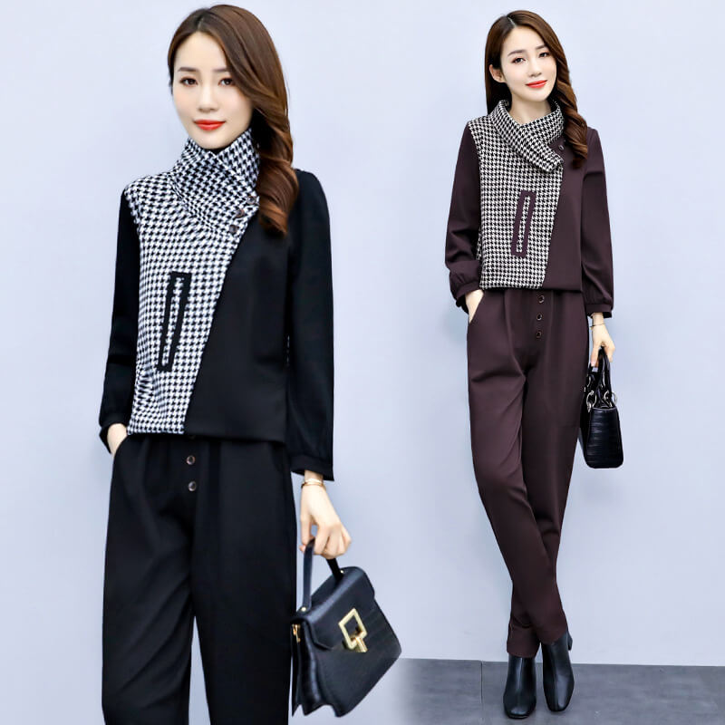 Nylon, Rayon, Polyester - 【送料無料】パンツスーツ セットアップ パンツドレス レディース パーティードレス レギンスパンツ スキニーパンツ 大きいサイズ ハイネック シャツ ブラウス ロング パンツ 2点セット 長袖 春 夏 秋 冬 オフィス OL 通勤 オールインワン 着痩せ