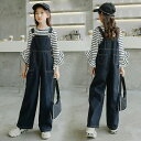 デニムオーバーオール キッズ デニムパンツ サロペット サロペットデニム ロング丈 子供 ワイドパンツ デニム ストレート デニムパンツ 子供服 女の子 ロング...