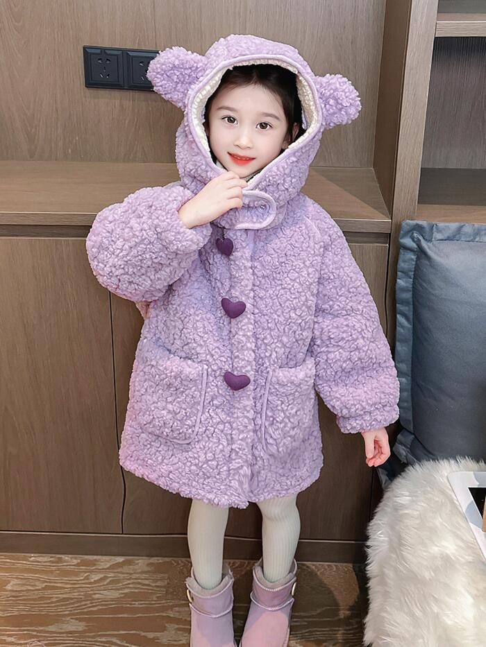 キッズジャケット ボアジャケット 防寒着 コート 冬用コート 子供服 アウター キッズ服 耳付き 可愛い 前開き 防寒コート 冬用 アウター ふわふわあたたかい/もこもこ ベビー 女の子 秋冬/通園/通学/入学入園式 コート裏起毛90