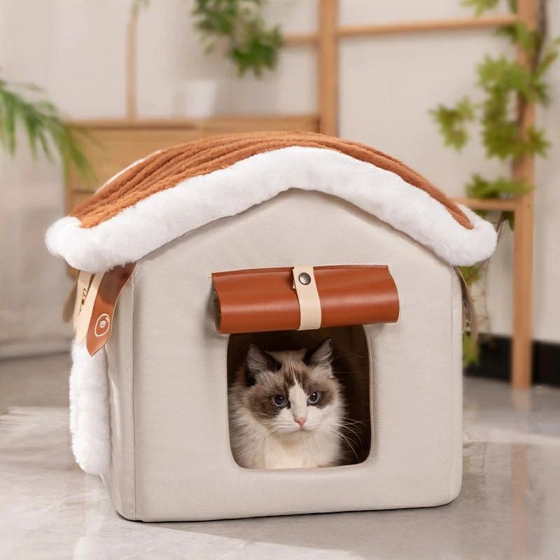 【冬 防寒 保温】ペットハウス ハウス型 ベッド 猫 小型犬 用 カバー取り外し洗える クッション 中綿入..