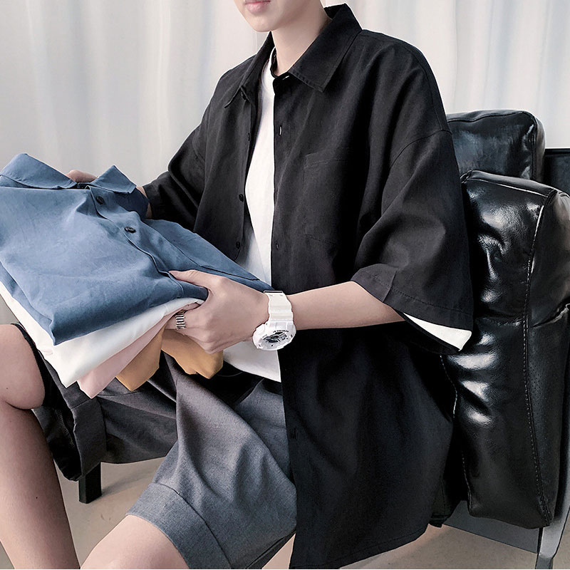 五分袖シャツ カジュアルシャツ メンズ 半袖 シャツ カジュアル 男性 半袖シャツ 開襟シャツ 夏 サマー おしゃれ 休日着 オープンカラーシャツ トップス シャツジャケット 春 夏 秋 服 ギフト プレゼント 彼氏 贈り物 誕生日 父の日 ブラック ホワイト ブルー 送料無料