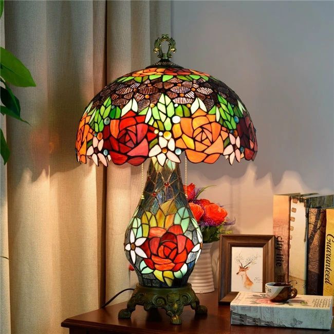 40*65CM バラ柄ステンドグラスランプ スタンド照明 おしゃれ ガラス 上質 ステンドグラス ランプ アン..