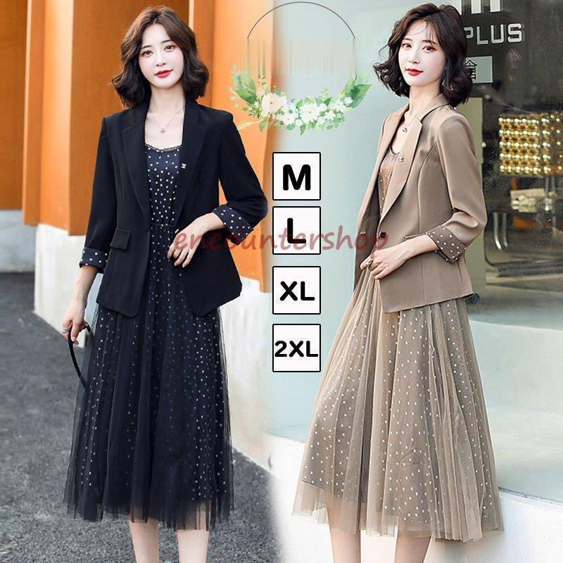 スーツ レディース 卒業式 母 入学式 ワンピーススーツ セットアップ ワンピース 水玉柄 フォーマル 30代 40代 大きいサイズ