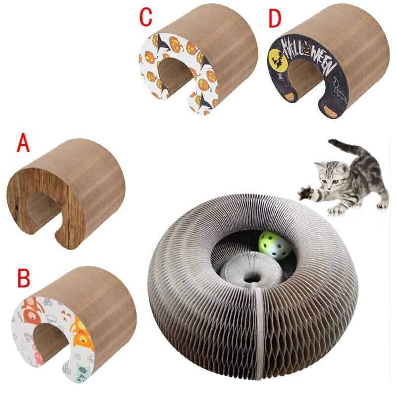 【4色選択でき】猫用 おもちゃ マジック オルガン 段ボール 爪とぎ 猫 鈴ボール付き ダンボール 鈴入り ボール 折り畳み式 両面使える スクラッチャー マジックオルガン ガリガリパッド 猫ベルボール 運動不足 ストレス解消 ペット用品
