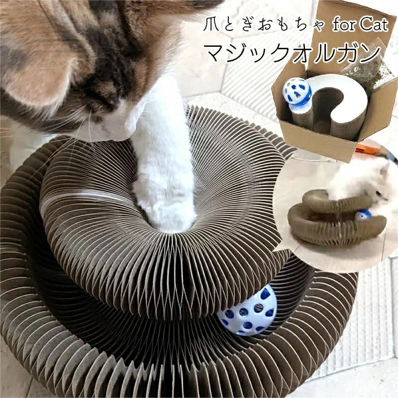 【4色選択でき】猫用 おもちゃ マジック オルガン 段ボール 爪とぎ 猫 鈴ボール付き ダンボール 鈴入り ボール 折り畳み式 両面使える スクラッチャー マジックオルガン ガリガリパッド 猫ベルボール 運動不足 ストレス解消 ペット用品 2