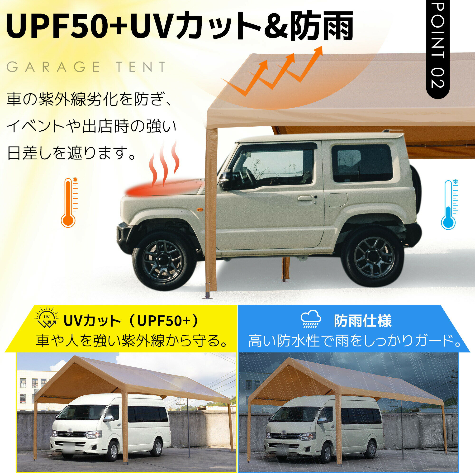 【UPF50+UVカット&防雨】テント 車庫テント ガレージテント 車庫 お祭り 倉庫 奥3.6m×幅6m×高さ2.9m ガレージテント カーポート 軽自