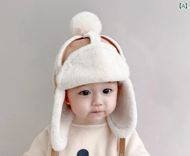 キッズ フードウォーマー 女の子 男の子 ベビー かわいい 冬 帽子 フライトキャップ 飛行帽 暖かい 防寒 防風 保温 ふわふわ 裏起毛 ボア 柔らかい 耳 保護 ボタン ボンボン お出かけ 外遊び お散歩 子犬 カーキ イエロー ピンク