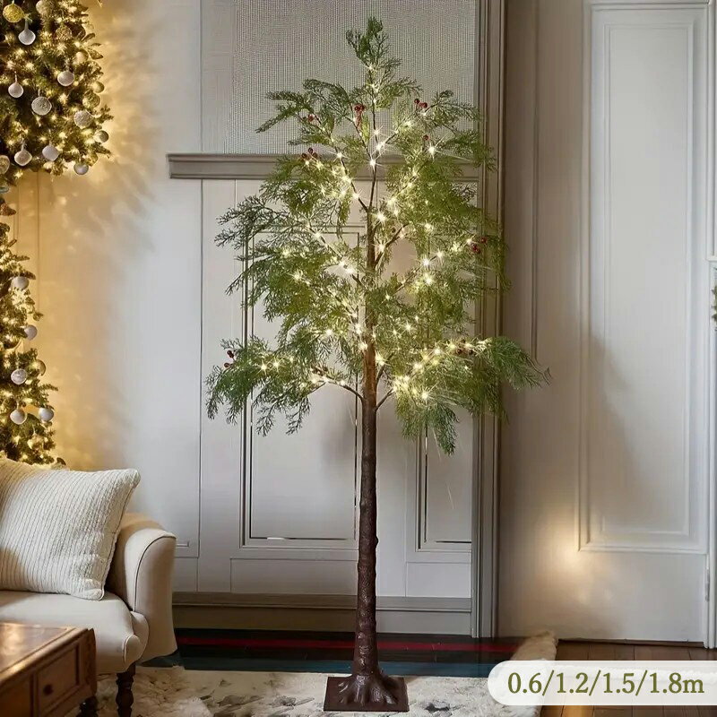 LED ツリーライト 松の木 クリスマスライト USB式 赤いベリー付き クリスマスツリー 松葉 まつば 卓上..