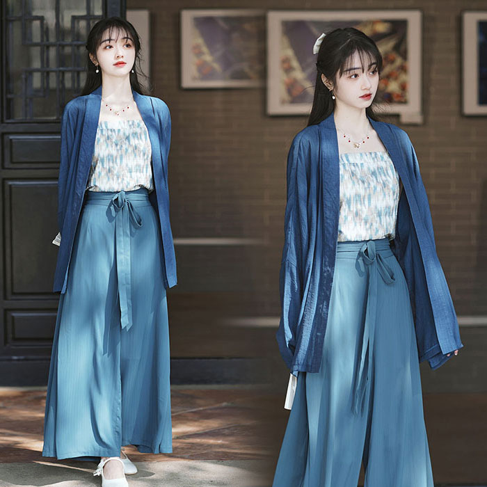 漢服 レディース 3点セット 茶服 ブラウス キャミソール ガウチョパンツ チャイナ風 普段着 中華