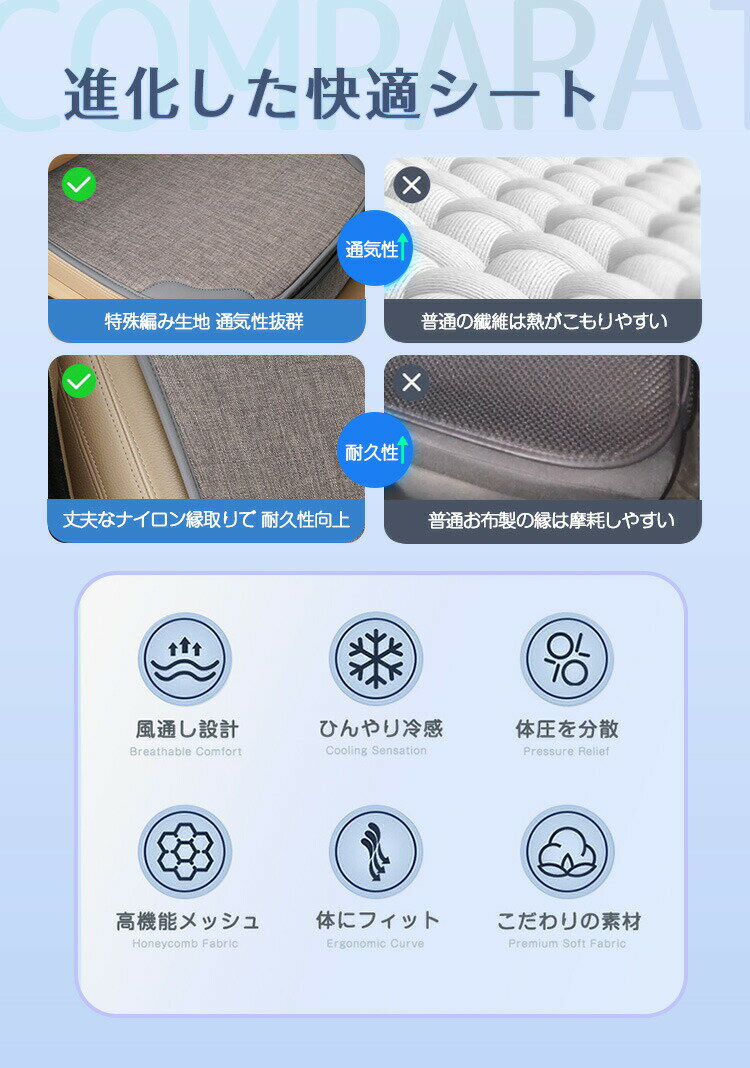 車 シートカバー 通気性抜群 汎用 メッシュ 洗える チェアカバー ズレない 吸湿 速乾 前席 後部 座席 腰サポート クッション 蒸れない 涼しい ひんやり ポケット カーシート 座布団 運転席 助手席 軽自動車 おしゃれ 夏用 暑さ対策 ブラック オールシーズン 送料無料
