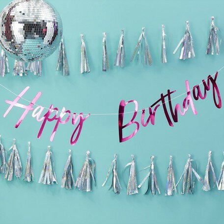 Rakuten - 誕生日 パーティー 飾り 飾り付け ホームパーティー 【GingerRay/イギリス】ホットピンクフォイル HAPPY BIRTHDAY バンティング