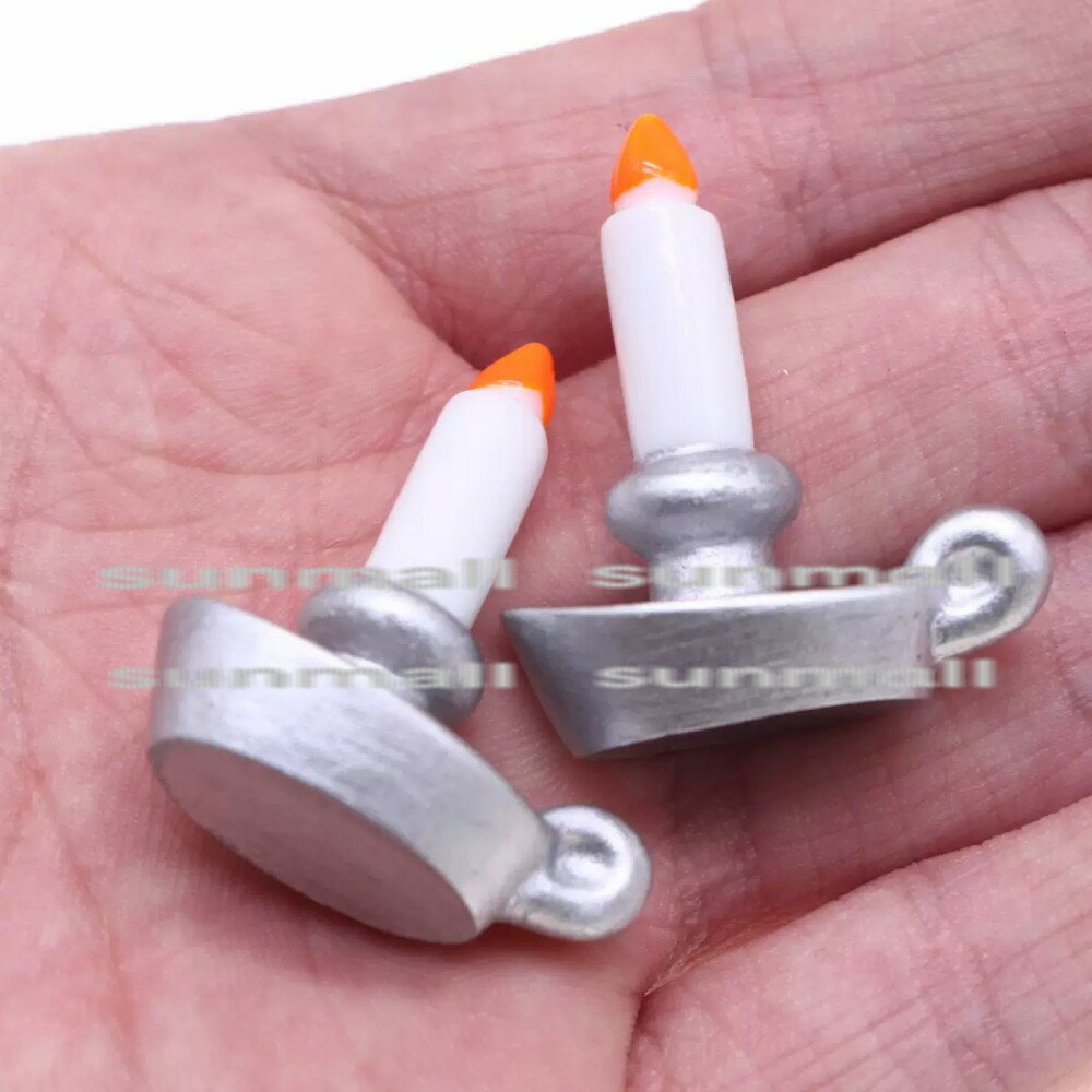 90000571【1点販売】ミニチュアキャンドル 点滅不可 ロウソク風ライト シルバー台座付 ドールハウス装飾用 インテリア ミニ小物 かわいい ディスプレイ 手作り クラフト