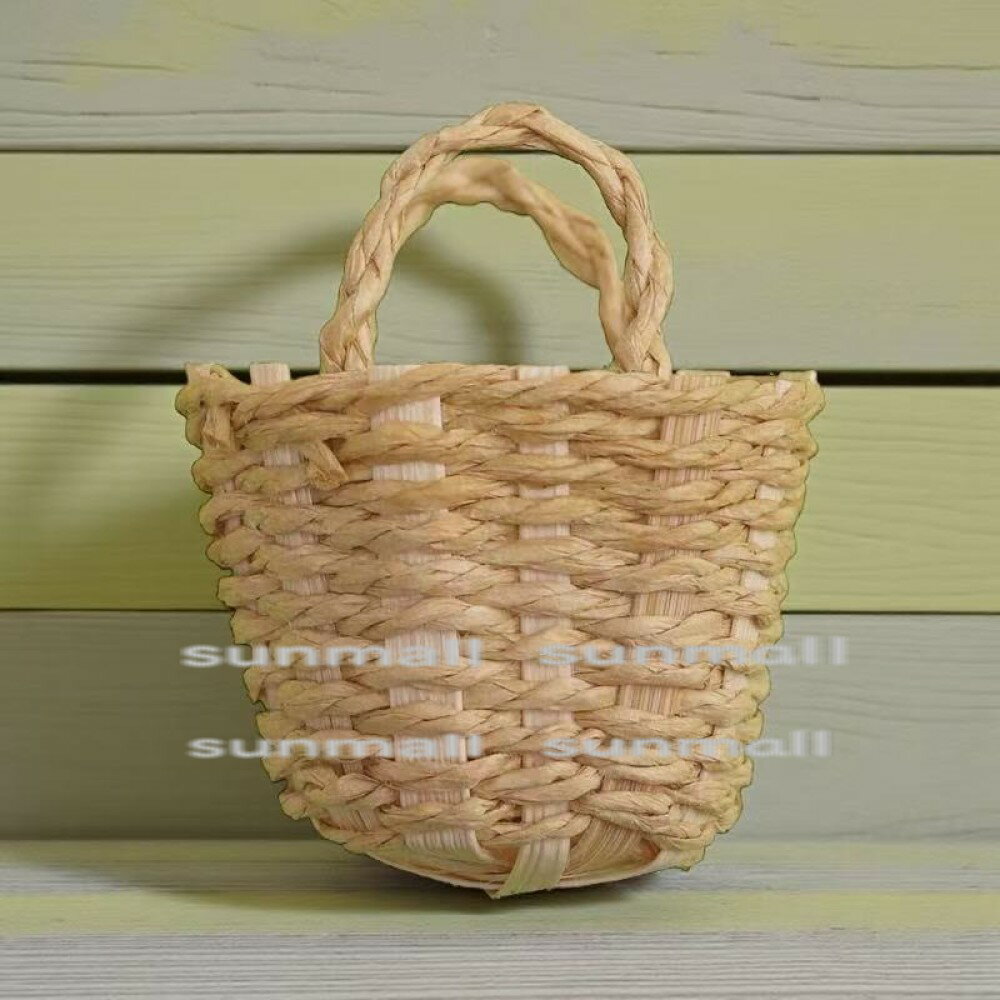 90000009【1点販売】ミニチュアラタンバスケット／ハンドル付きかごバッグ／ドールハウス小物 ラタン風..