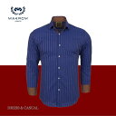 【イスタンブール産メンズシャツ(長袖)】MAKROM ドレス&カジュアルシャツ 5973 / ネイビー地にブラウン系のドットストライプ 色の組み合わせがアクセント!落ち着いた雰囲気 ギフトに最適 肌触りが良い ジーンズにもぴったり