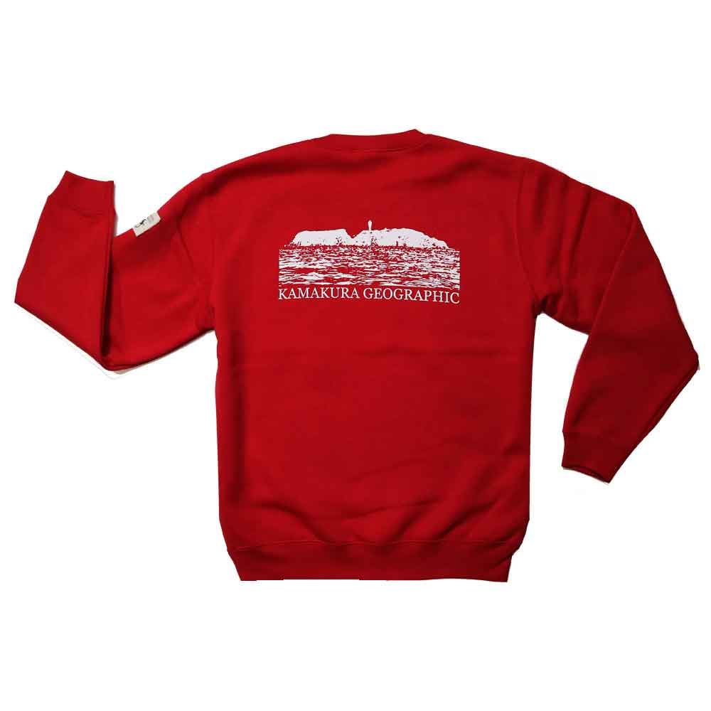 鎌Tトレーナー【鎌T / トレーナー・江の島（レッド）】鎌倉のお土産ダントツ人気 製作は1枚ずつ手刷りのオリジナル S～XLまでの4サイズ 洗濯しても色落ちしないシルクプリント 肩パッチが選べる カスタマイズで楽しめる ギフトにも最適 裏起毛 着やすい 鎌倉 湘南